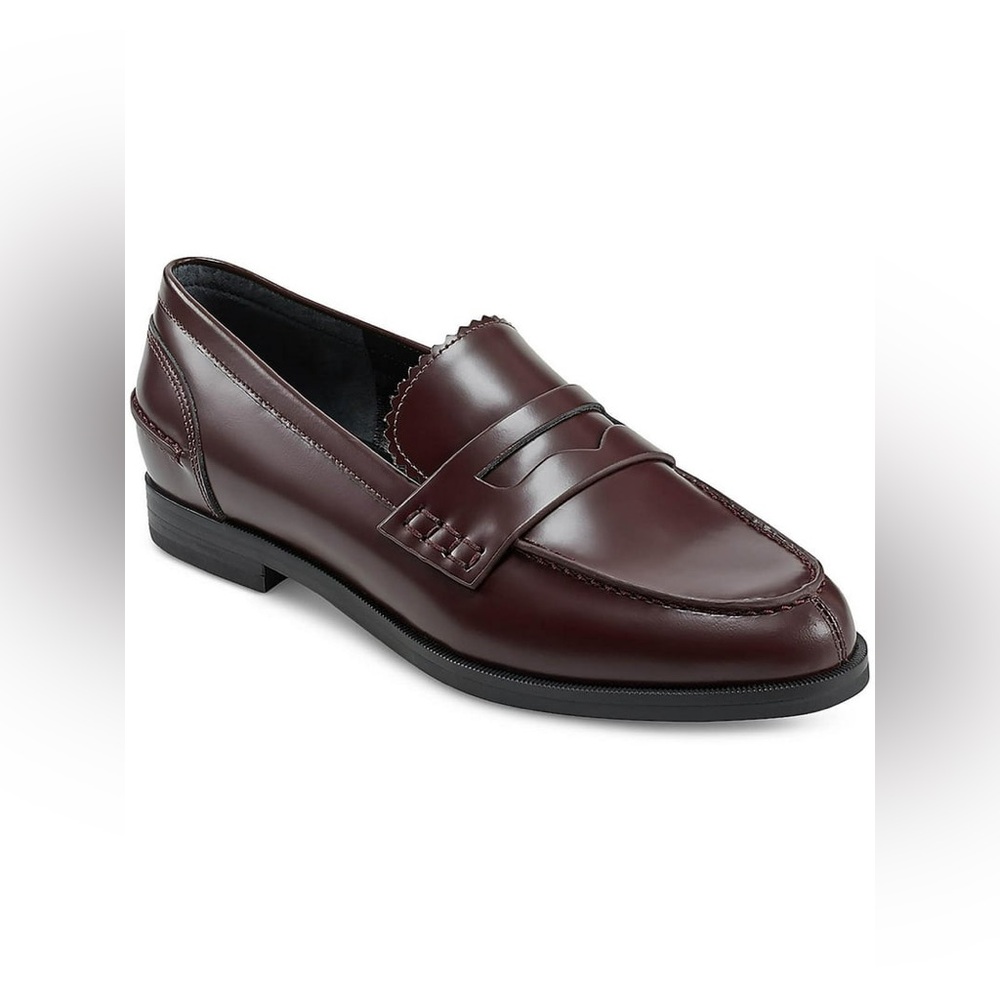 Marc Fisher Milton Brogue Burgundy Leather Penny Loafers Sz 9.5 BNWB